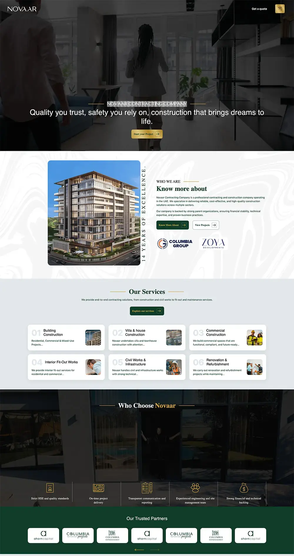Novaar Contracting Company web design project by RedSpider Dubai