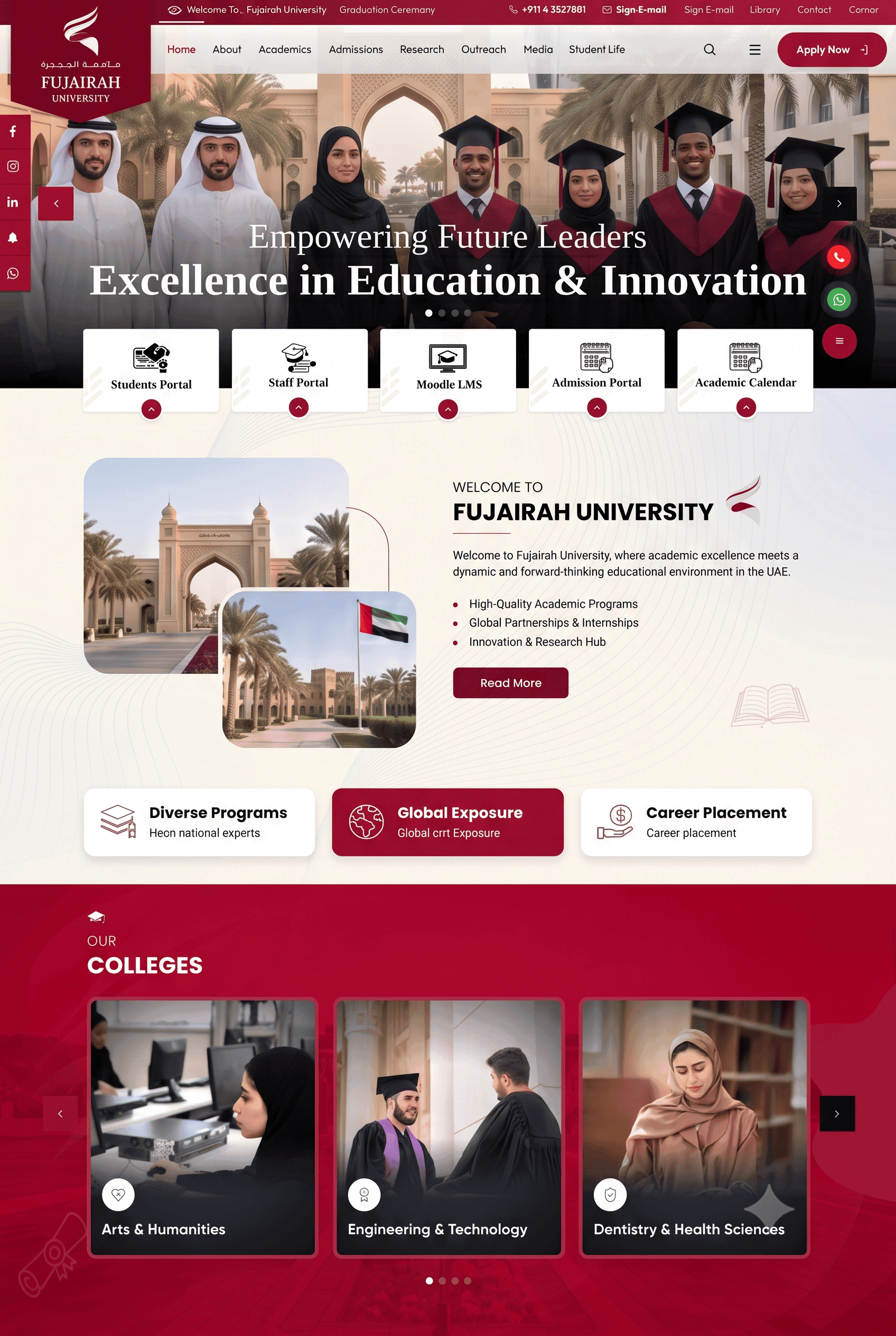 Fujairah University, UAE web design project by RedSpider Dubai